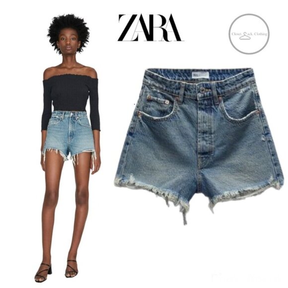 ZARA JEAN SHORTS HIGH RISE Size 10 - Picture 1 of 10